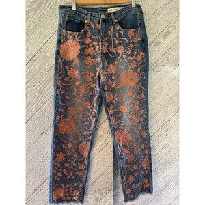 asos women’s “florence” embroidered straight leg frayed pant legs size 28/32